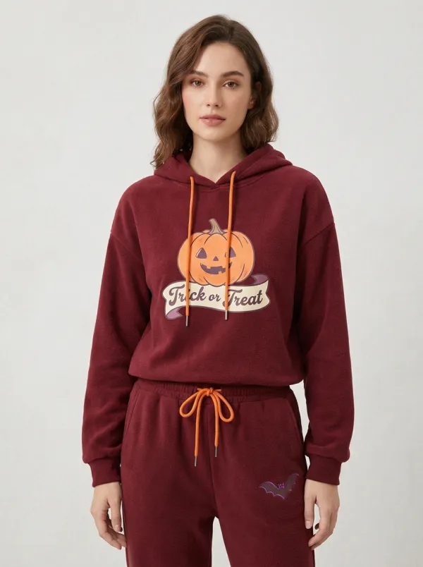 Women's Halloween Pumpkin Trick or Treat Printed Sportswear Set