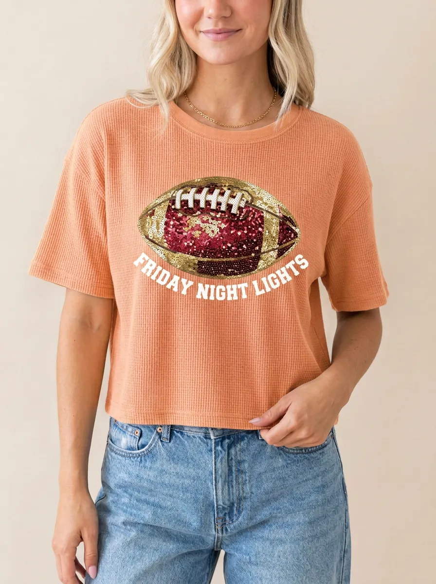 Women's Sport Inspired Football Ball Sequin Crew Neck Graphic T-Shirt