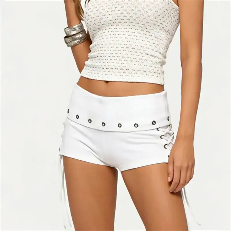 Knit Low-Rise Lace Eyelet Shorts