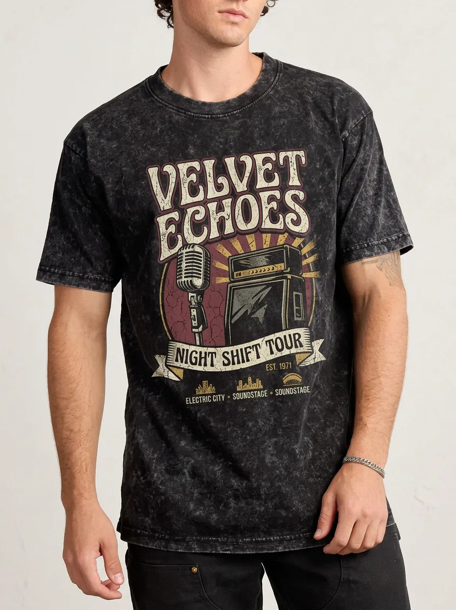 Men's Rock Band Velvet Echoes Microphone Amplifier Printed T-shirt