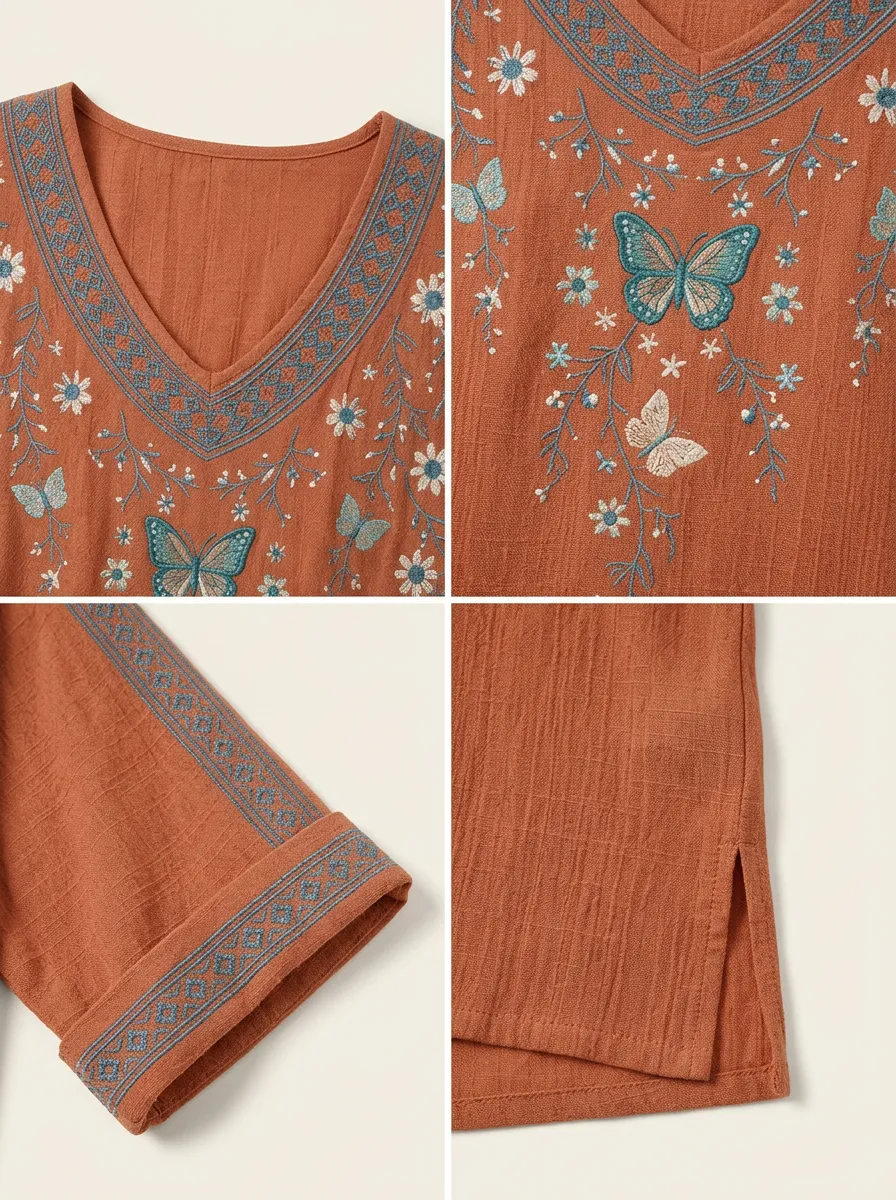 Women's Floral Butterfly Bohemian Printed Short Sleeve T-shirt