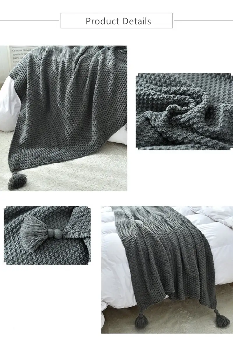 Knitted Tassel Wool Decorative Throw Blanket