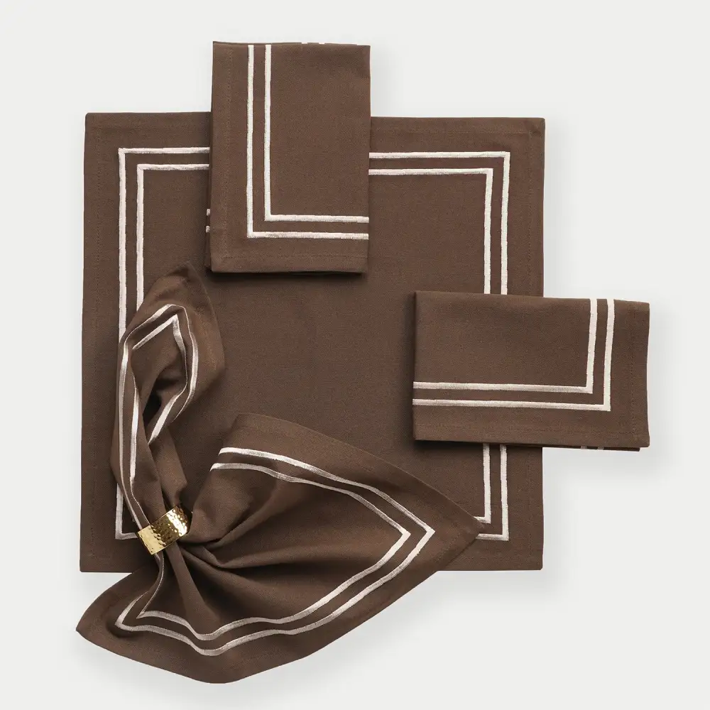 Brown Embroidered Cotton Napkins