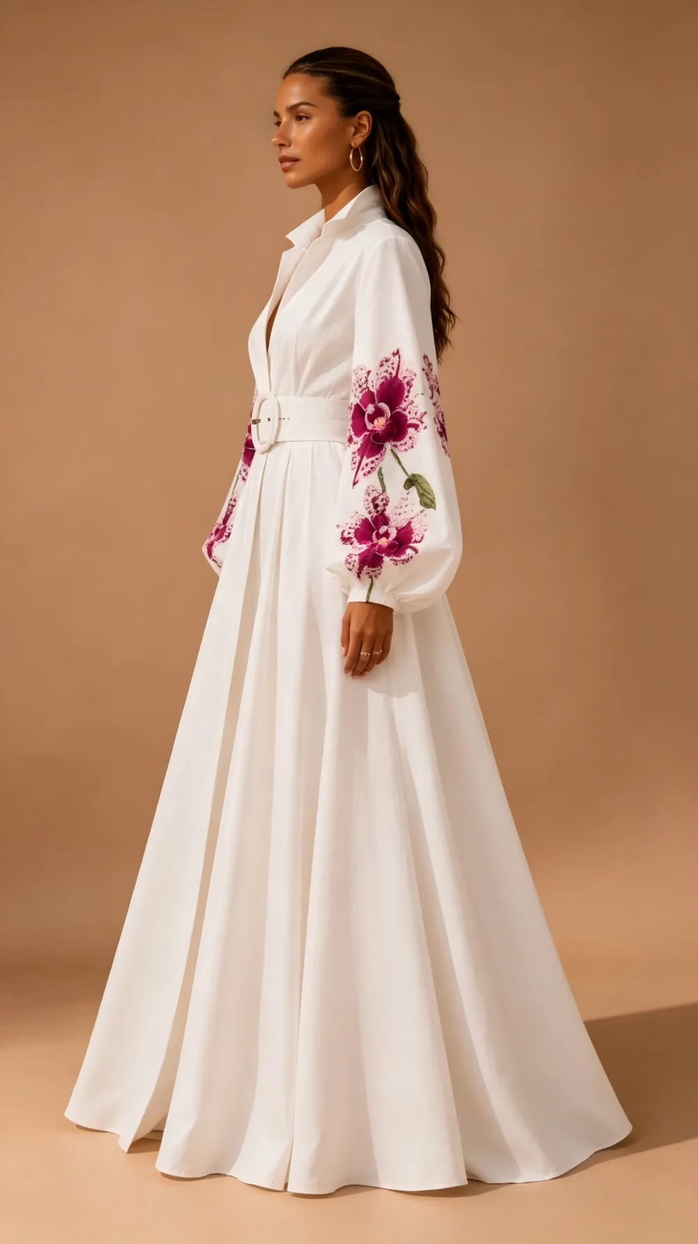 Stella Shirt Dress with Floral Embroidered Puff Sleeves