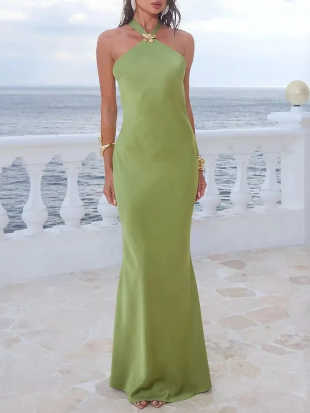 Halter Satin Maxi Dress