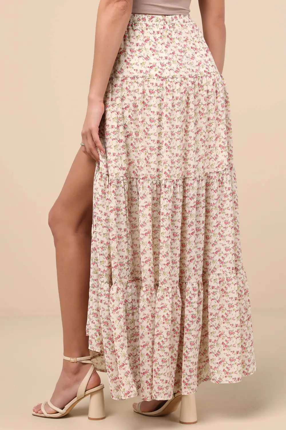 Casual Style Floral Print Tiered Maxi Skirt