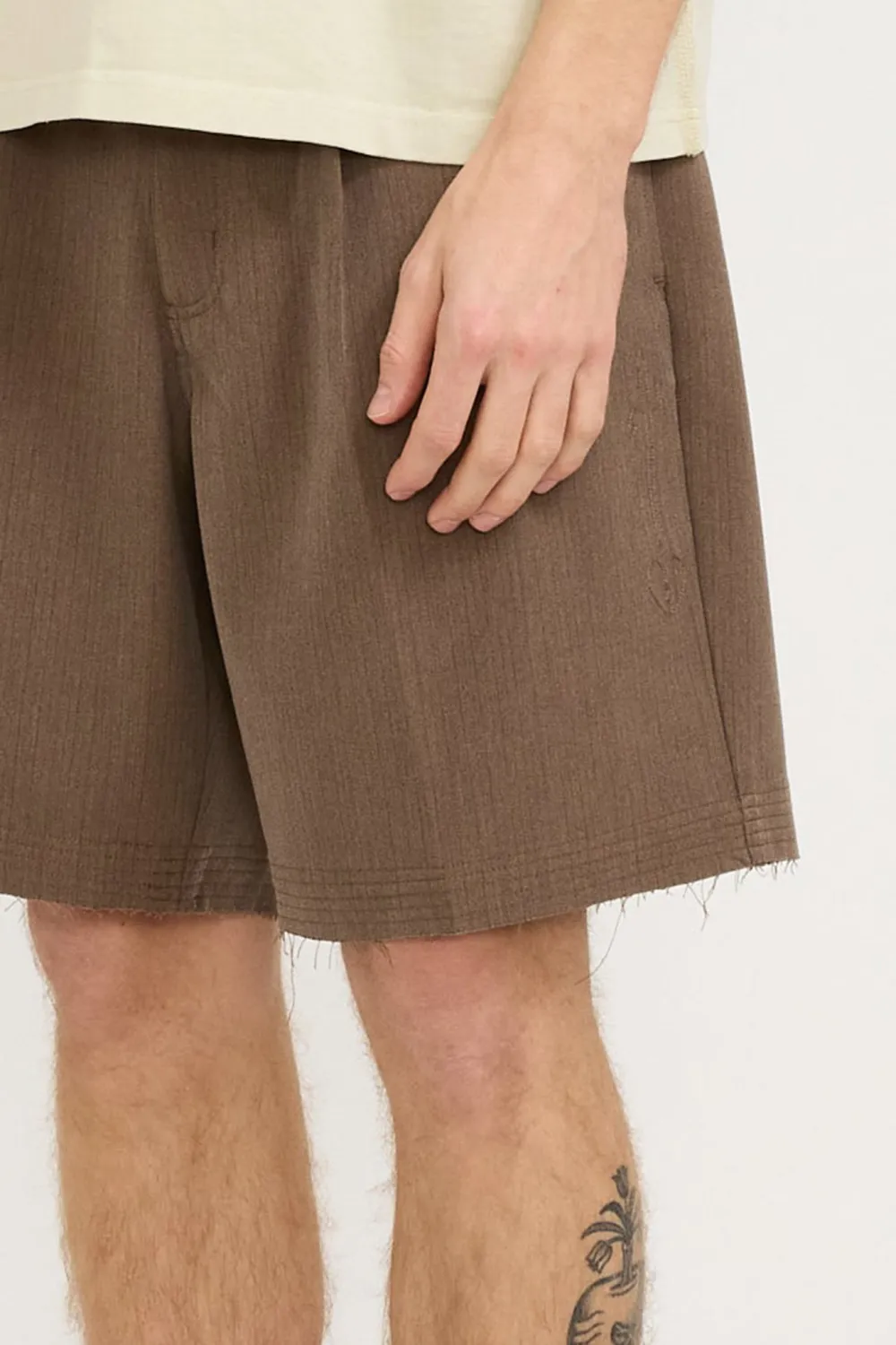 Brown Textured Casual Short Pants