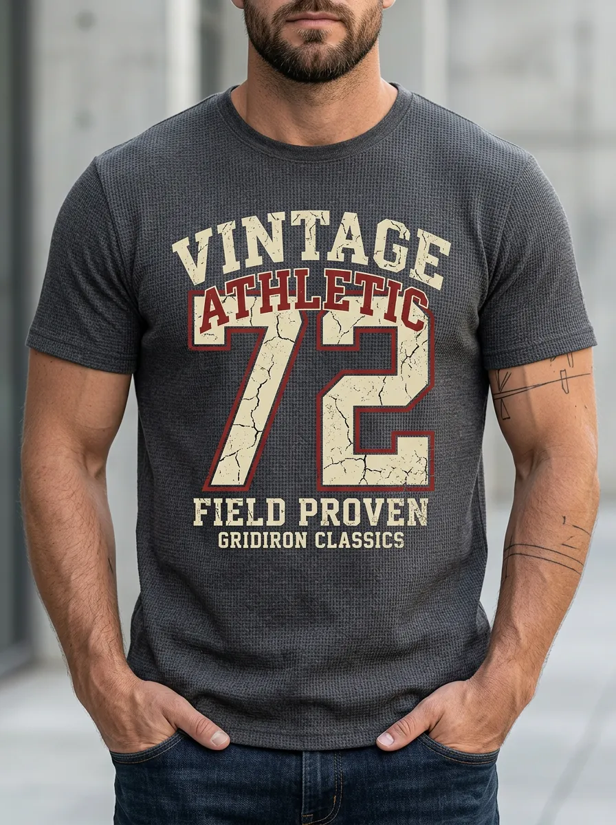 Men's Football Lover Vintage 72 Athletic Gridiron Printed T-shirt