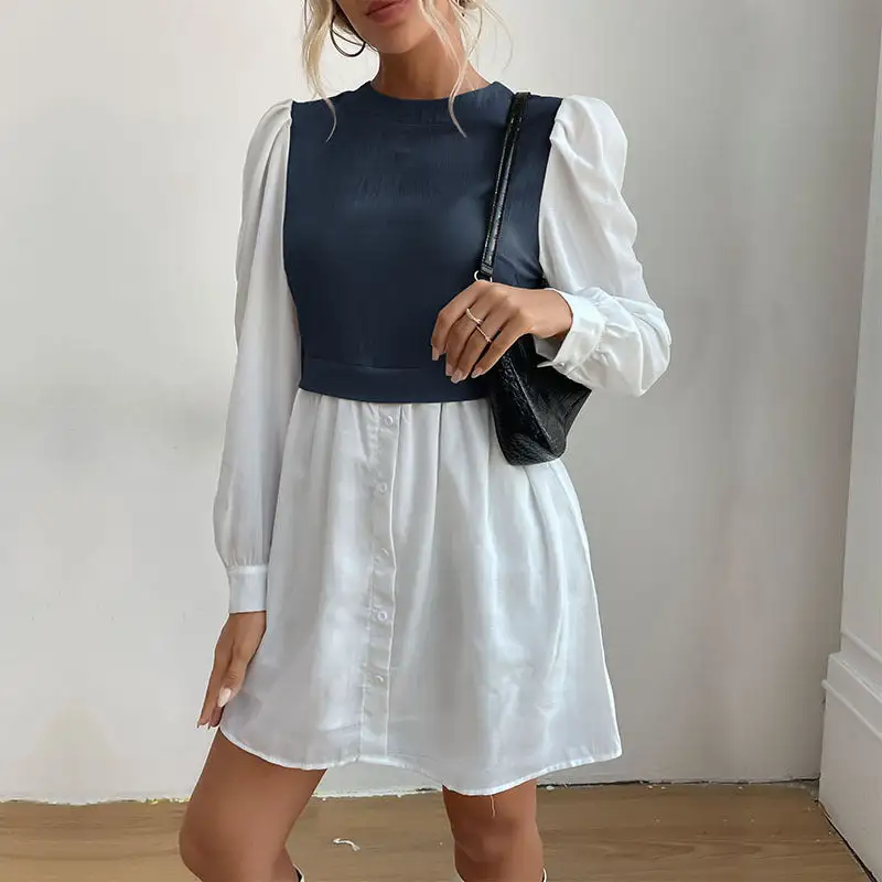 Women's Shirt Puff-Sleeve Button-Detail Dress