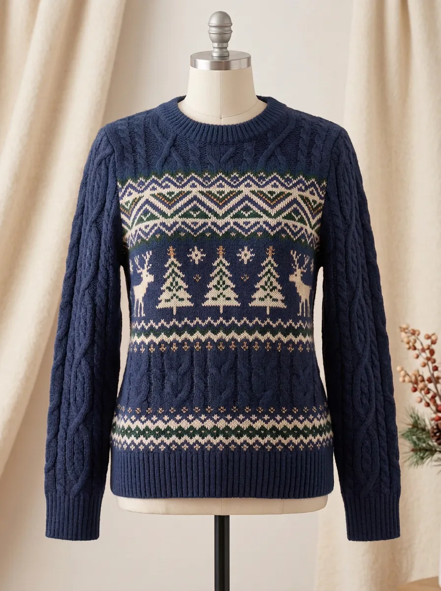 Christmas Holiday Reindeer & Tree Pattern Knitted Sweater