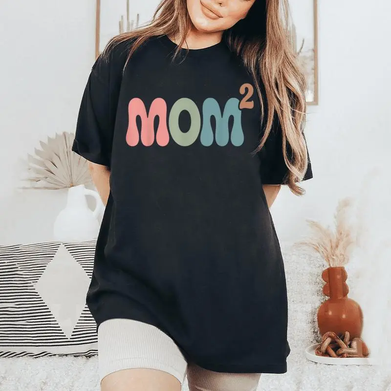 Mom2 Mom Squared Mother Of Two Twins Mama Women's Oversized Comfort T-Shirt