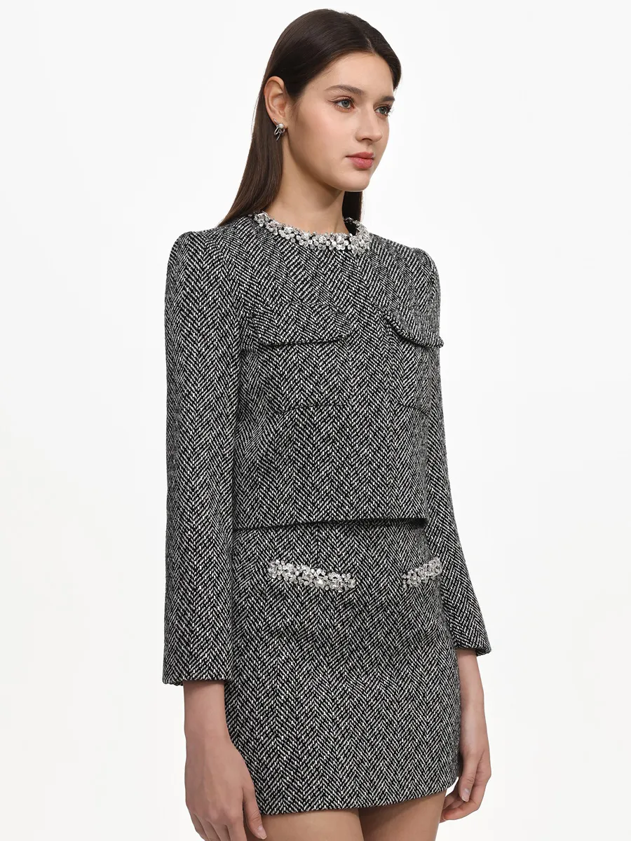 Fiona Classic Tailored Tweed Top And Skirt Two Piece Set