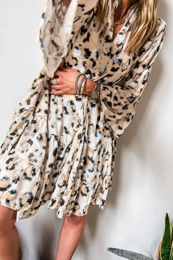 Weekend Animal Print Ruffle Trim Tiered Mini Dress