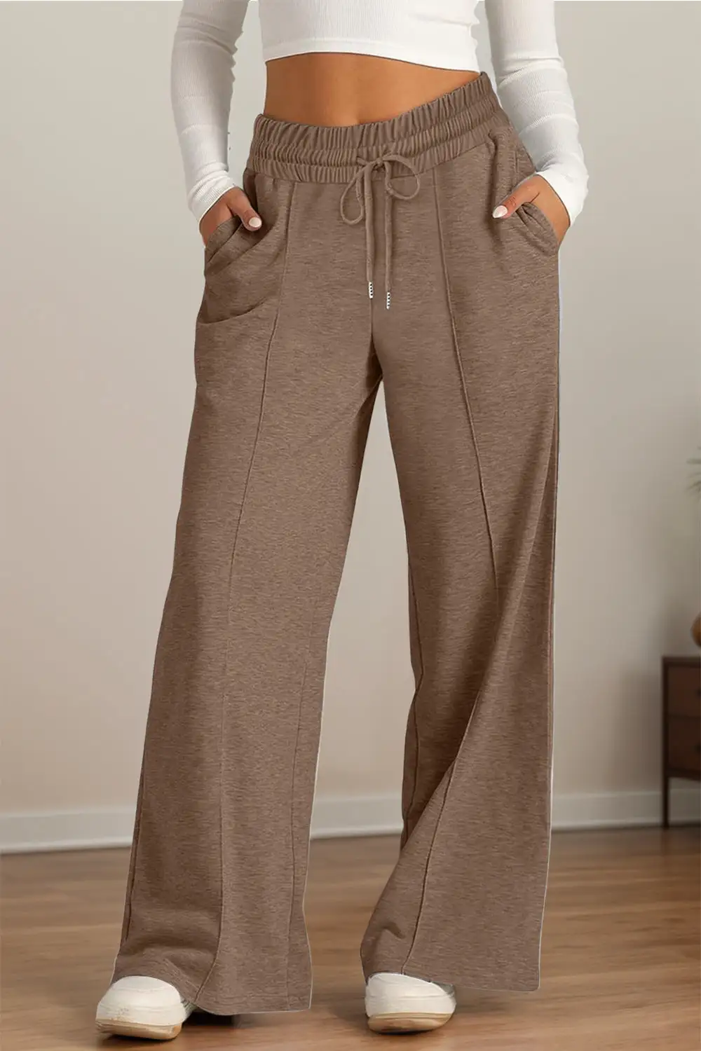 Relaxed Drawstring Elastic Waist Wide Leg Pants