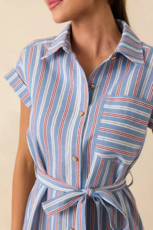 Lapel Striped Casual Dress