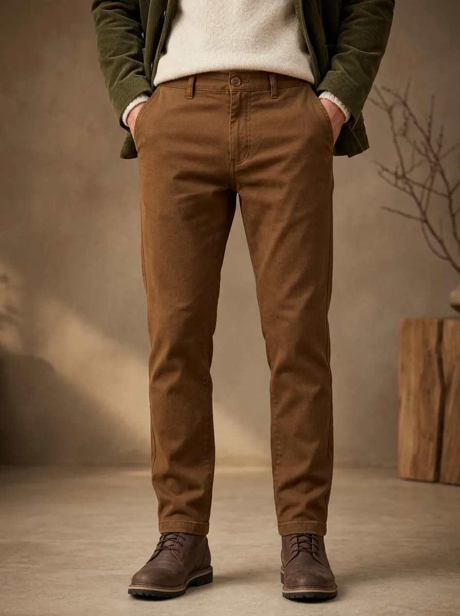 Men's Versatile Cotton Casual Autumn Winter Button Front Pants