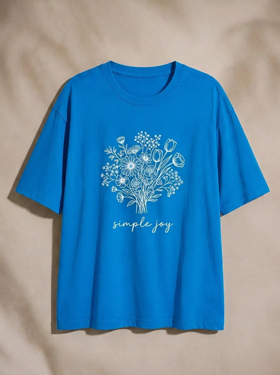 Women's Simple Joy Floral Bouquet Line Art Printed T-shirt