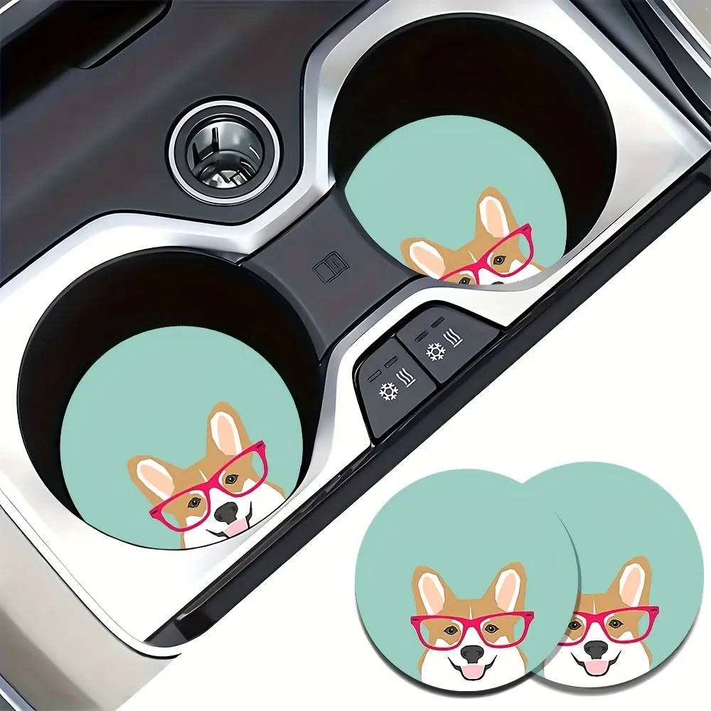2 Pcs Cute Dog Car Coaster