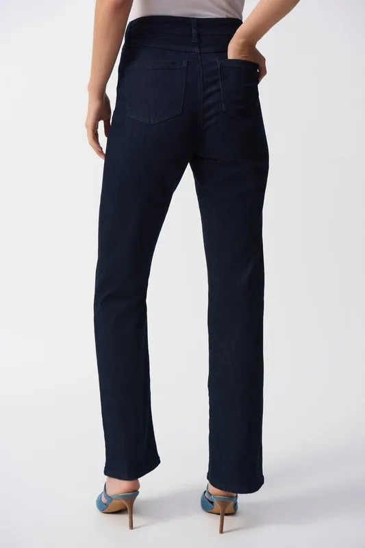 Dark Denim Blue High-Waisted Straight Leg Full-Length Jeans