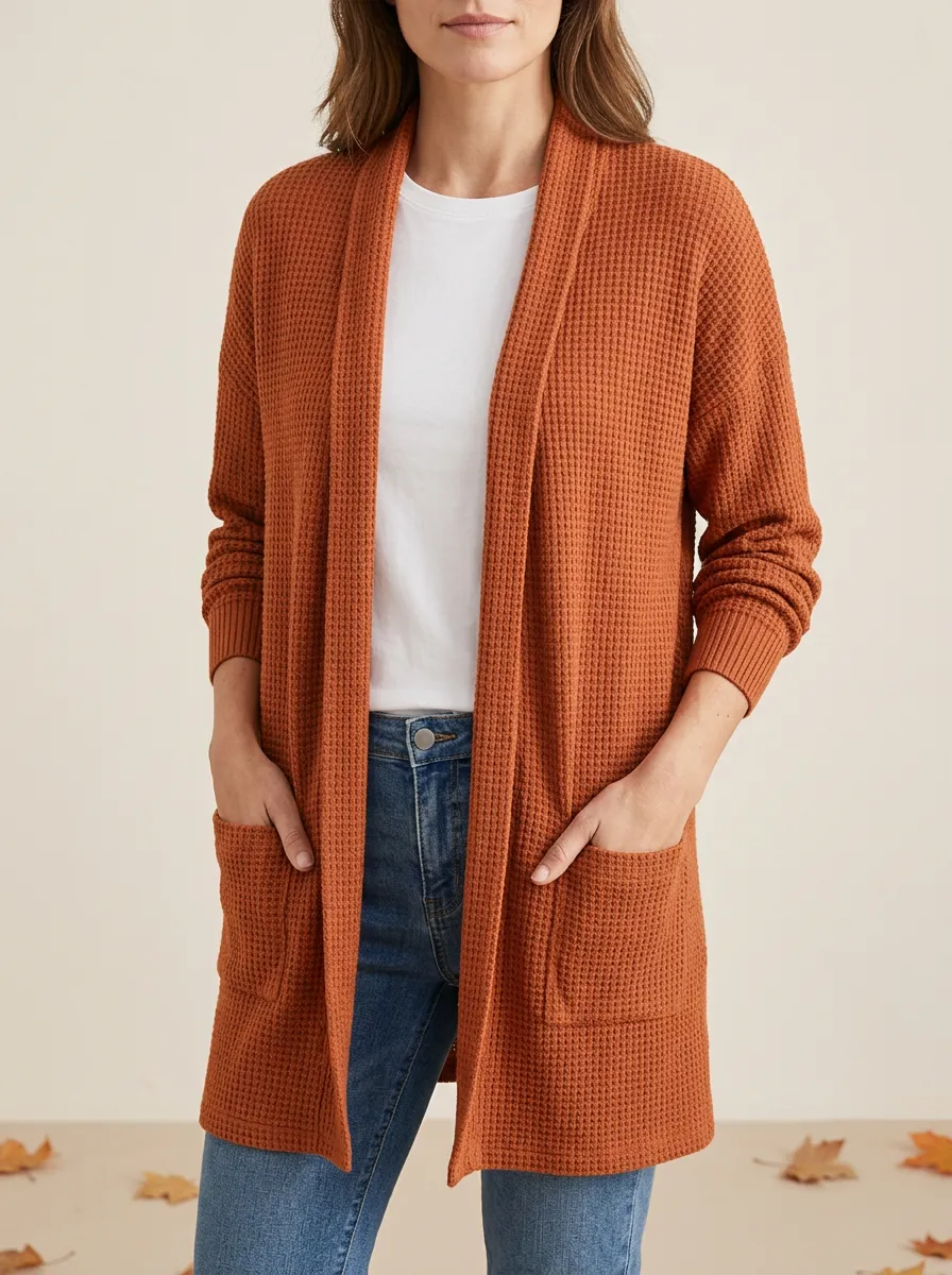 Structured Waffle-Knit Knit Cardigan