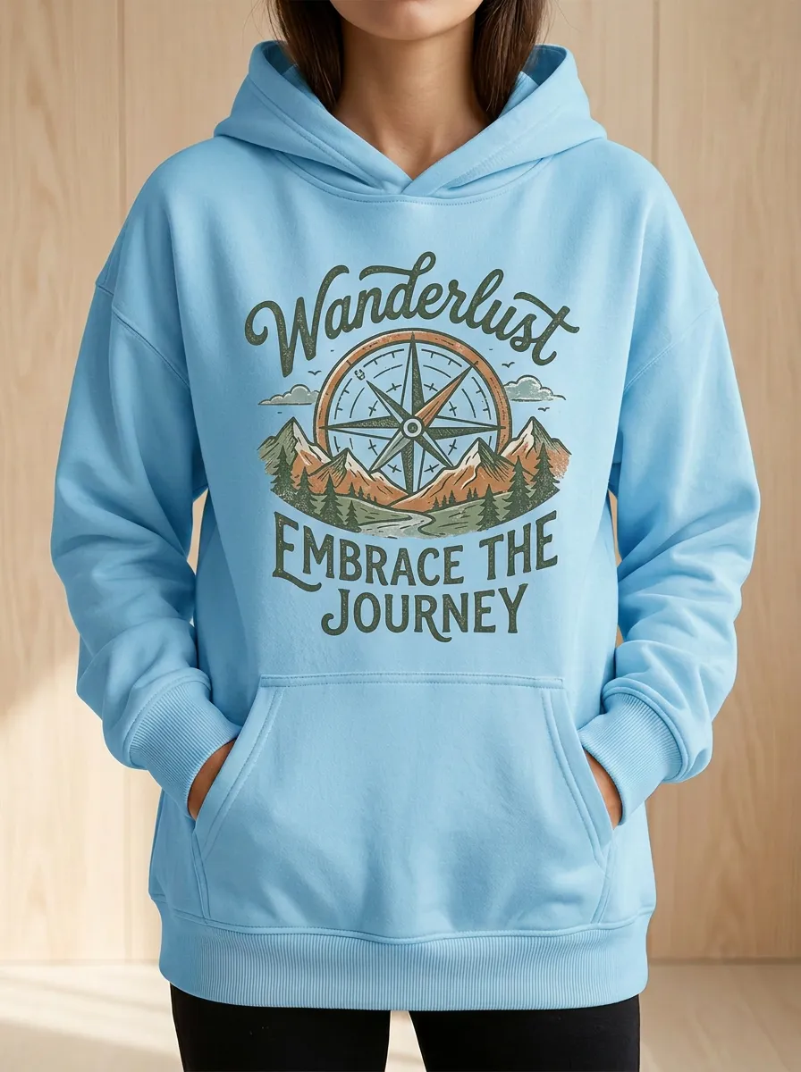 Wanderlust Travel Compass Mountain Hoodie