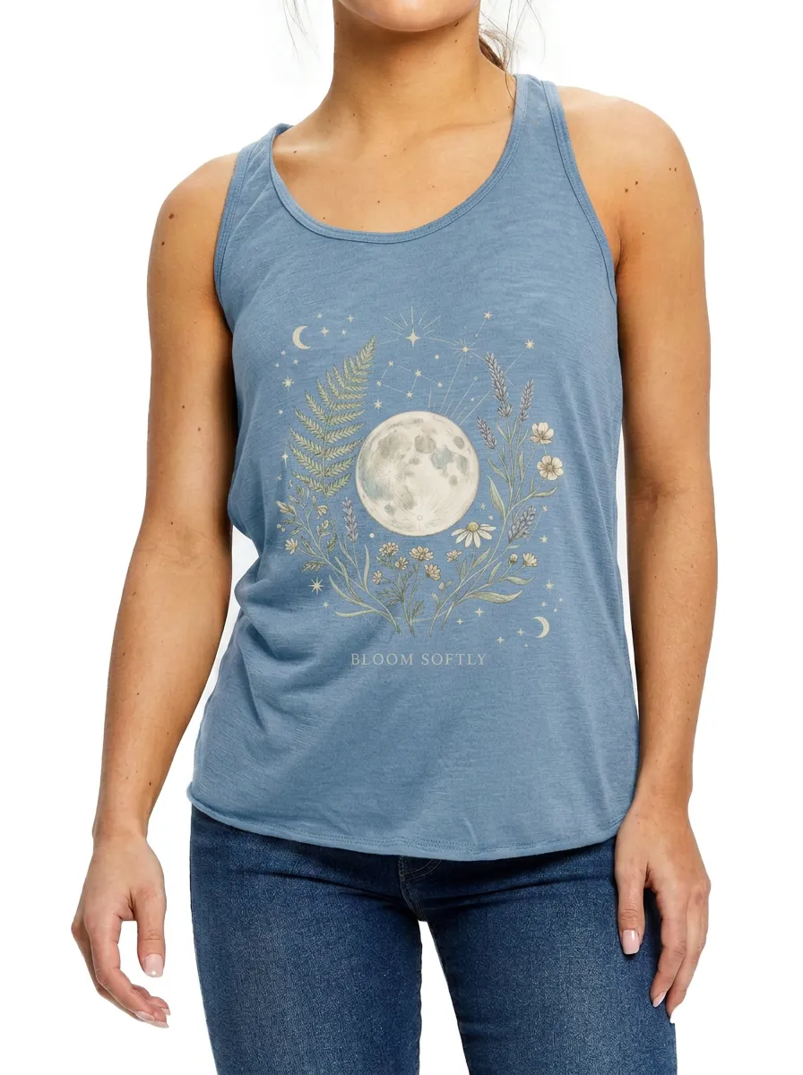 Women's Celestial Floral Moon Bloom Softly Printed Tank Top