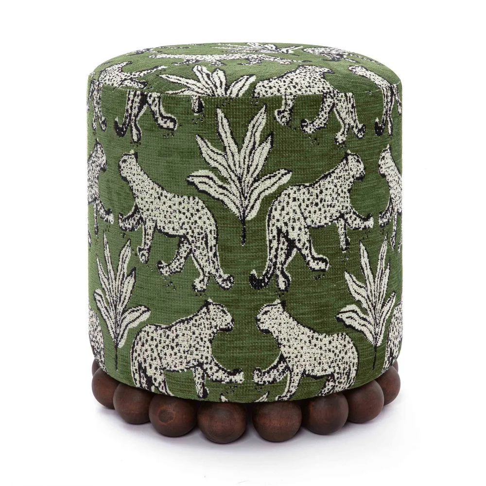 Leopard Jacquard Upcycled Fabric Upholstered Mini Ottoman