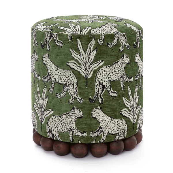 Leopard Jacquard Upcycled Fabric Upholstered Mini Ottoman