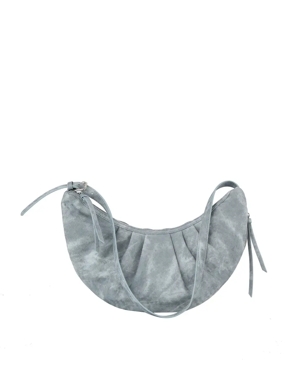Pocketed Pleated Denim Hobo Shoulder Bag