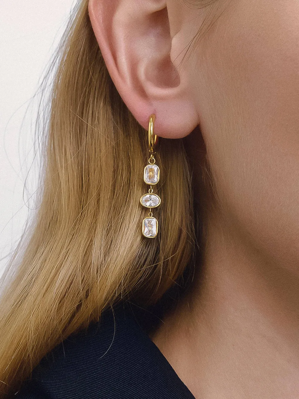 Triple Drop Stone Earrings