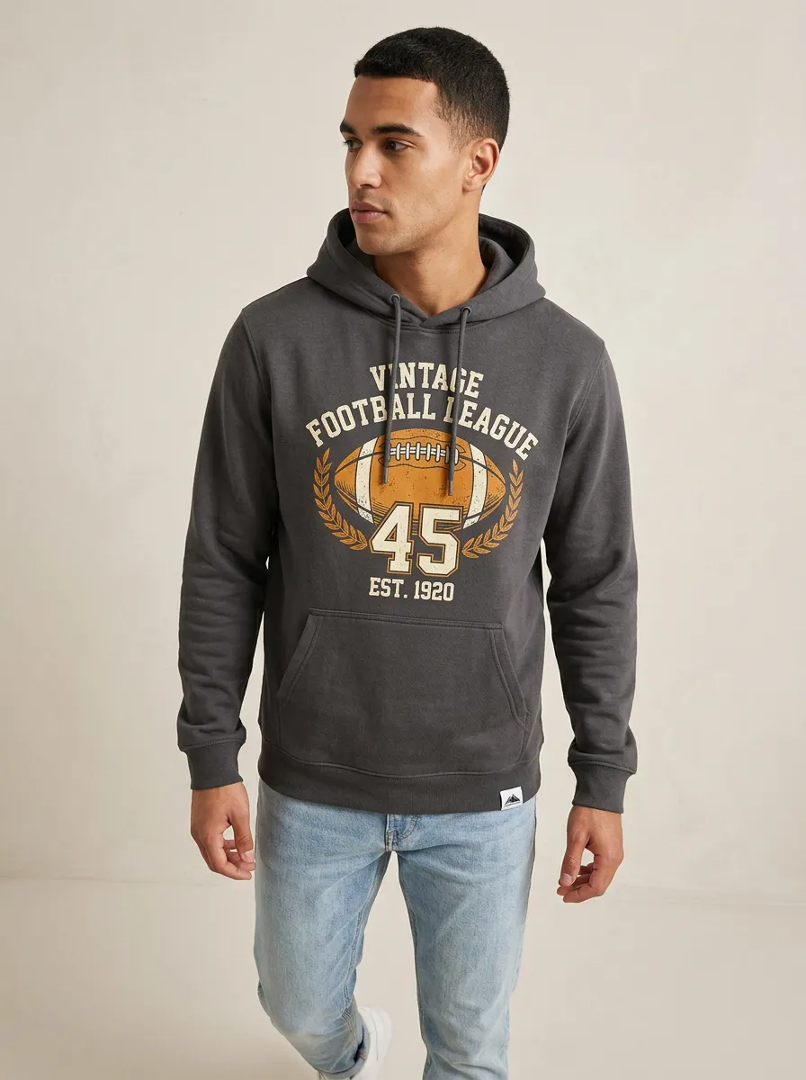 Men's Vintage Football League Printed Hoodie