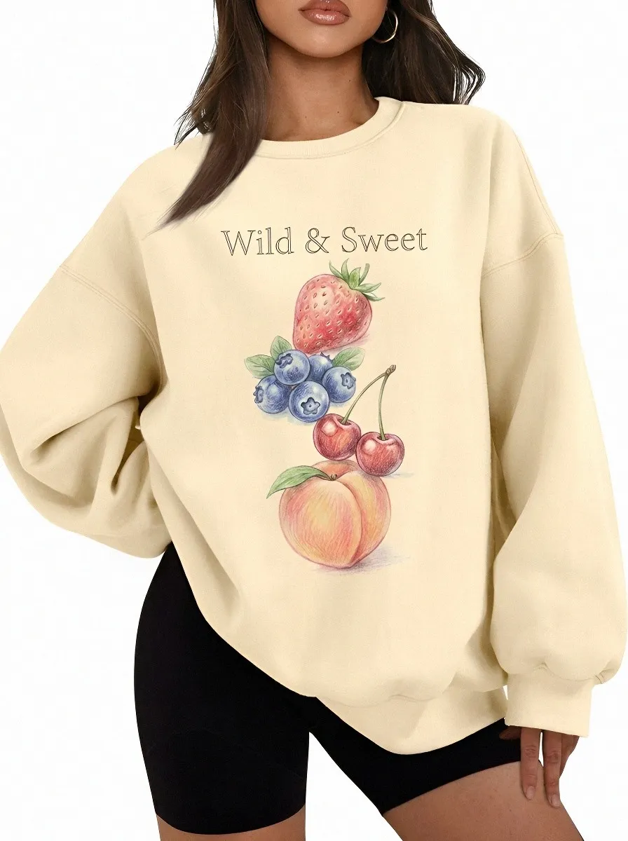 Women's Wild & Sweet Fruit Strawberry Blueberry Cherry Peach Printed Sweatshirt