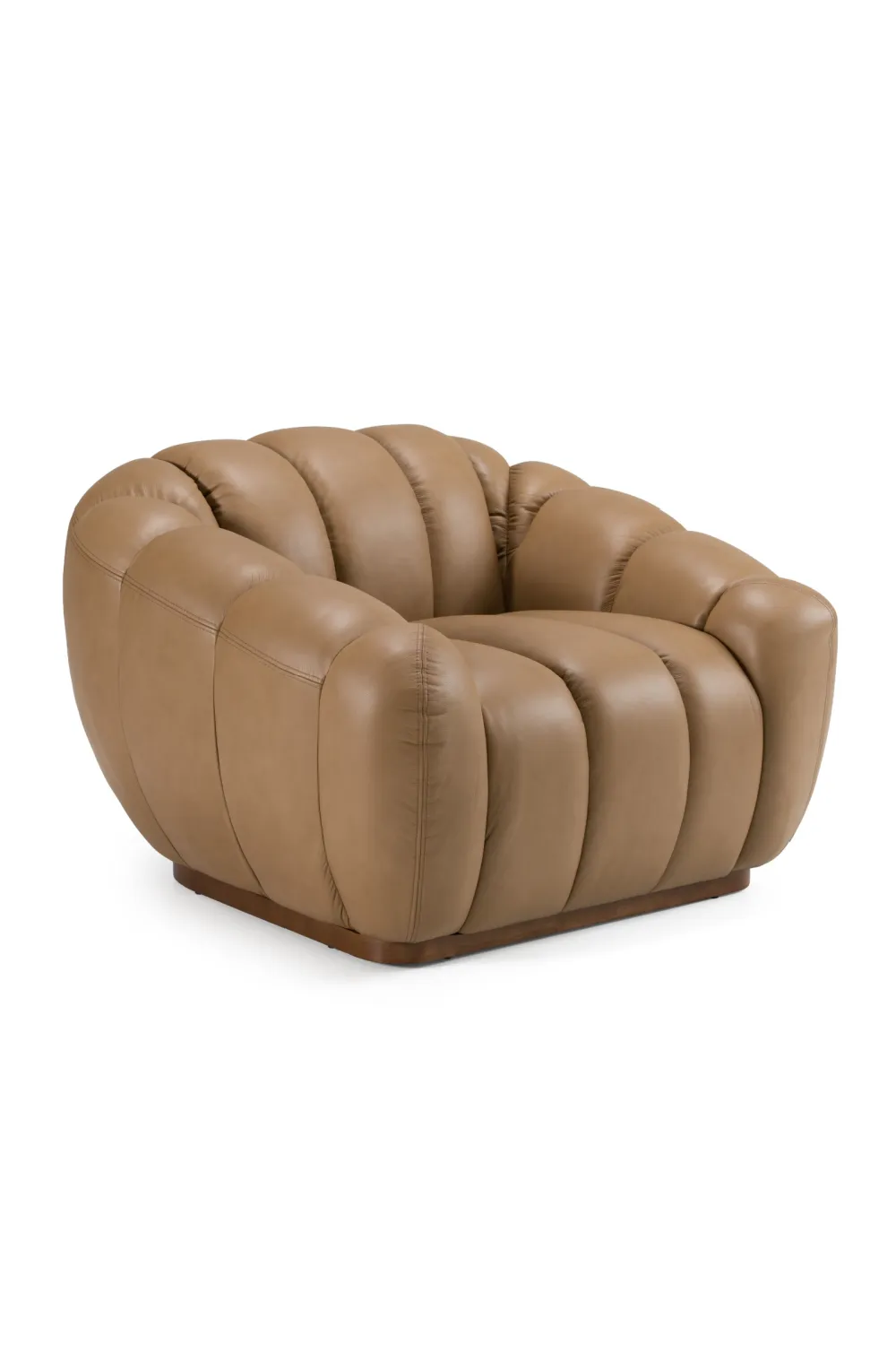 Channel-Tufted Leather Lounge Chair