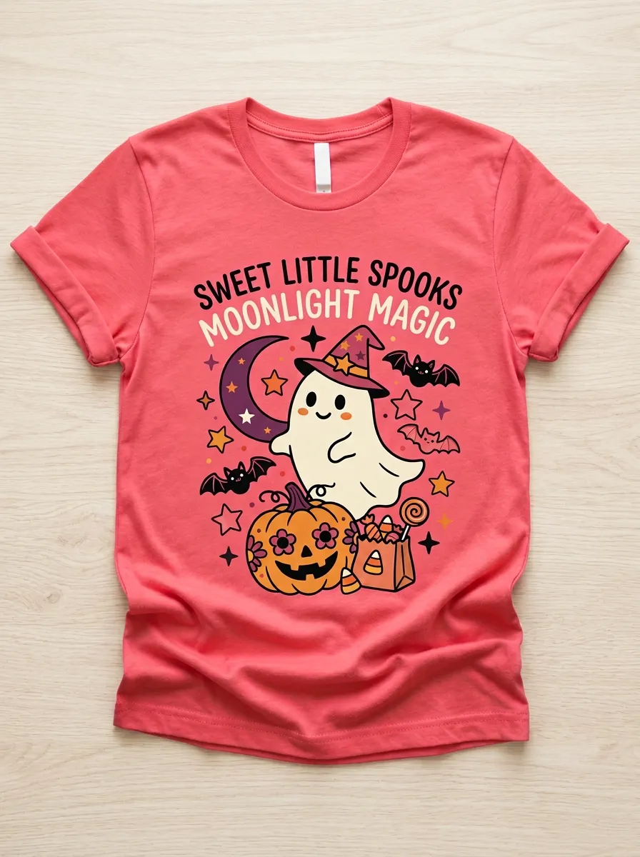 Ghost Pumpkin Moon Halloween Graphic T-Shirt