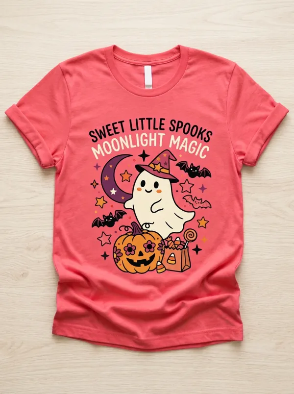 Ghost Pumpkin Moon Halloween Graphic T-Shirt