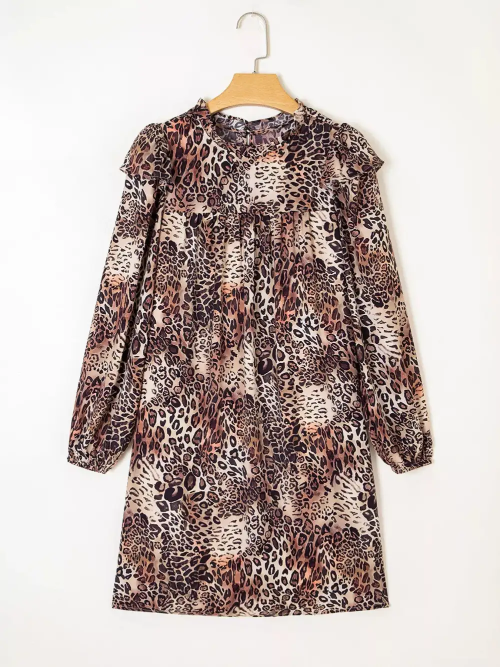 Animal Print Ruffle Long Sleeve Mini Dress