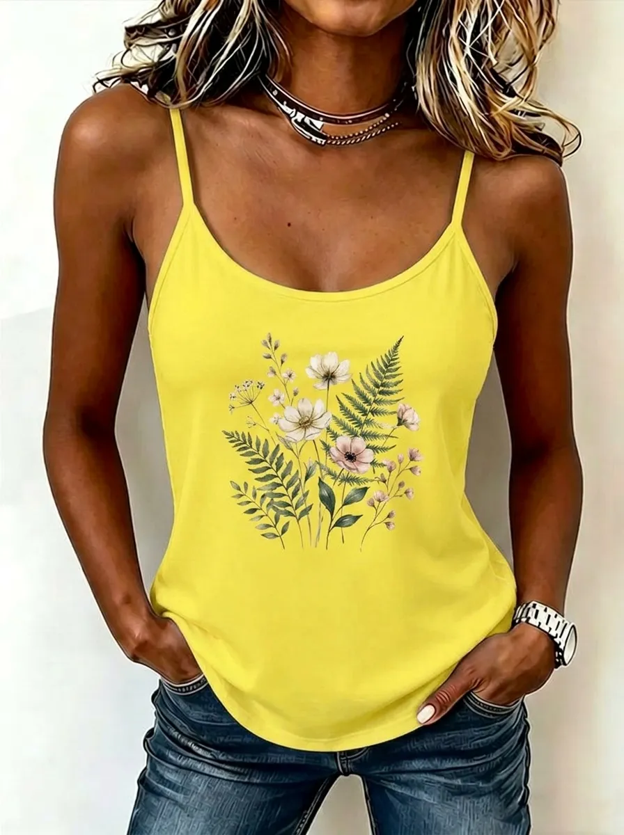 Women's Botanical Nature Lover Wildflower Fern Printed Tank Top