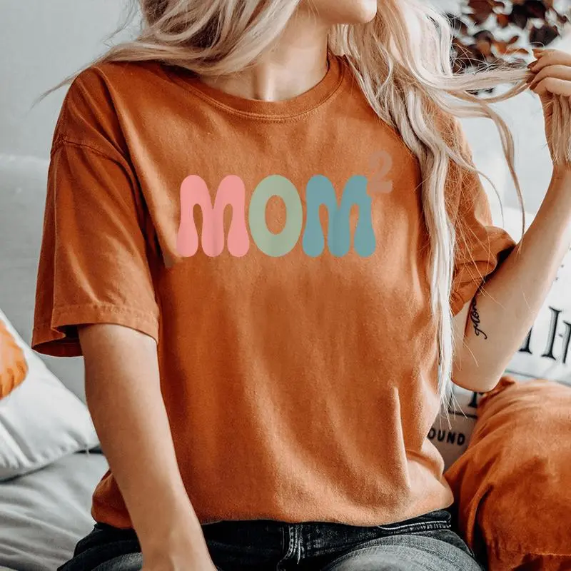Mom2 Mom Squared Mother Of Two Twins Mama Women's Oversized Comfort T-Shirt