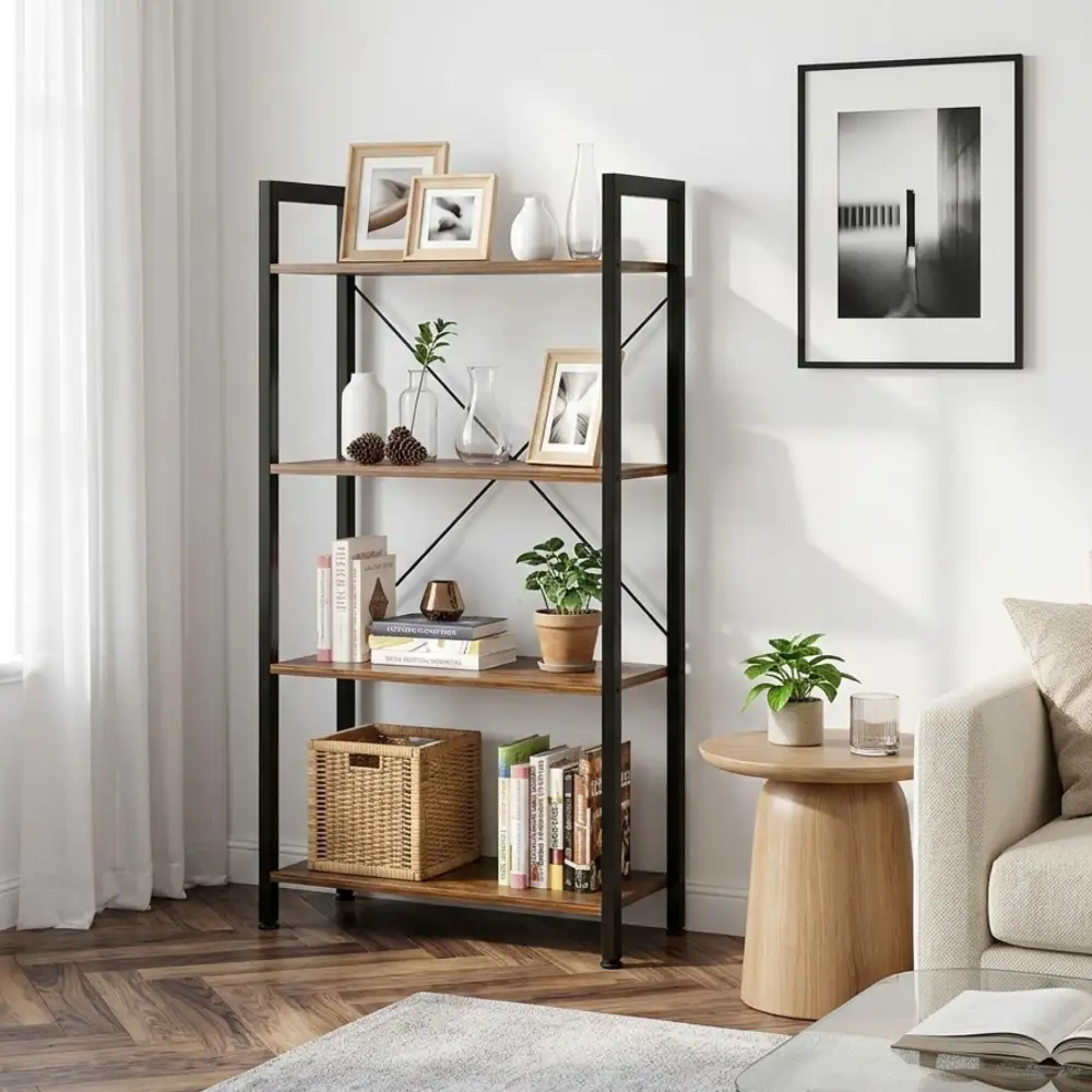 Contemporary Metal Frame Open Bookshelf
