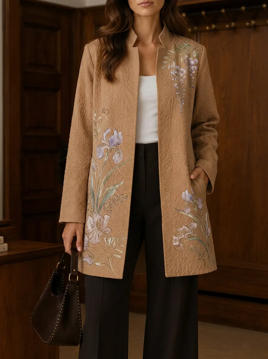 Women's Floral Lover Iris Botanical Printed Jacket