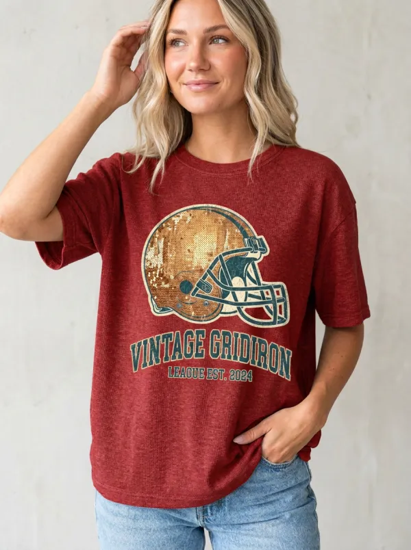 Women's Gridiron Helmet Ball Vintage Crewneck T-Shirt