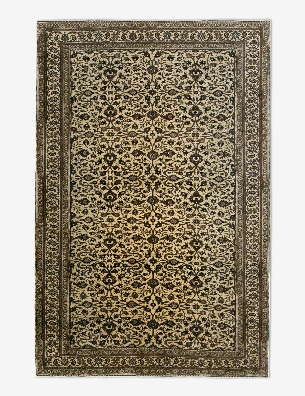 Warm Vintage Inspired Striking Turkish Inspired Hand Knotted Wool Area Rug