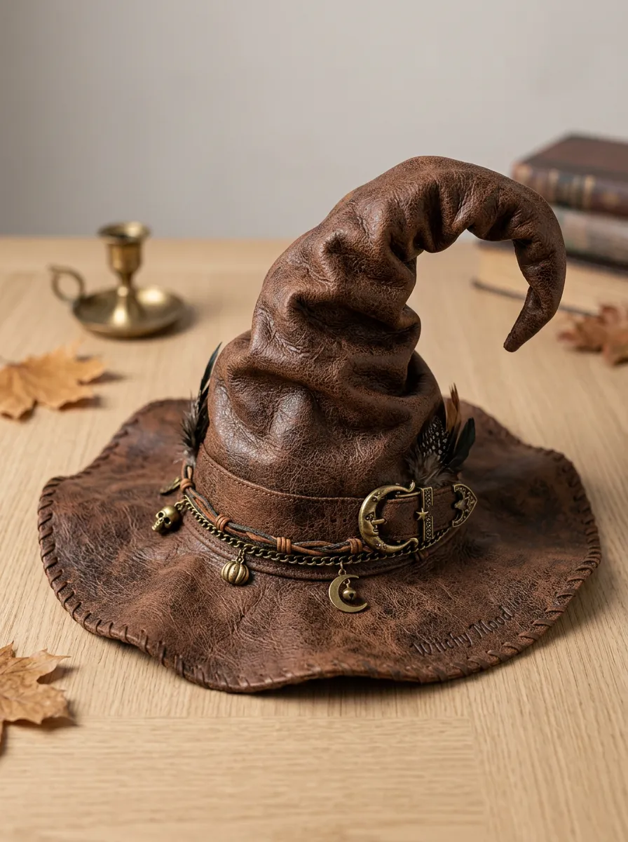 Skull Faux-Leather-Look Halloween Witch Hat