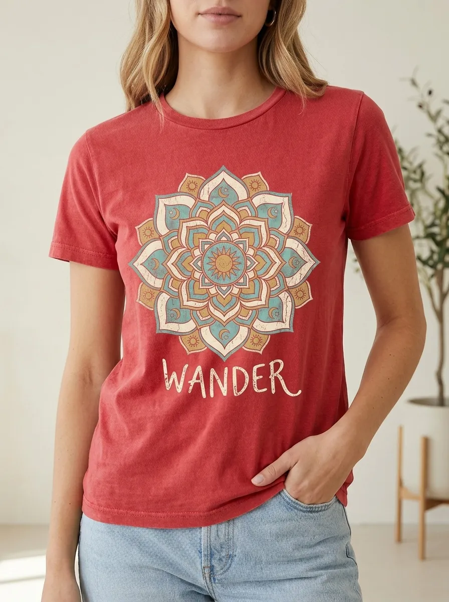 Women's Wander Boho Mandala Printed T-shirt