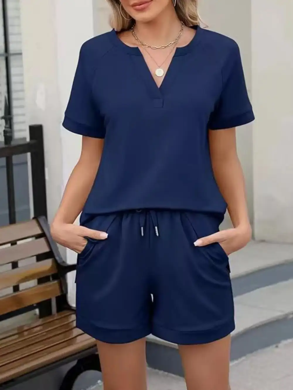 Short Sleeve Top Shorts Two Piece Set