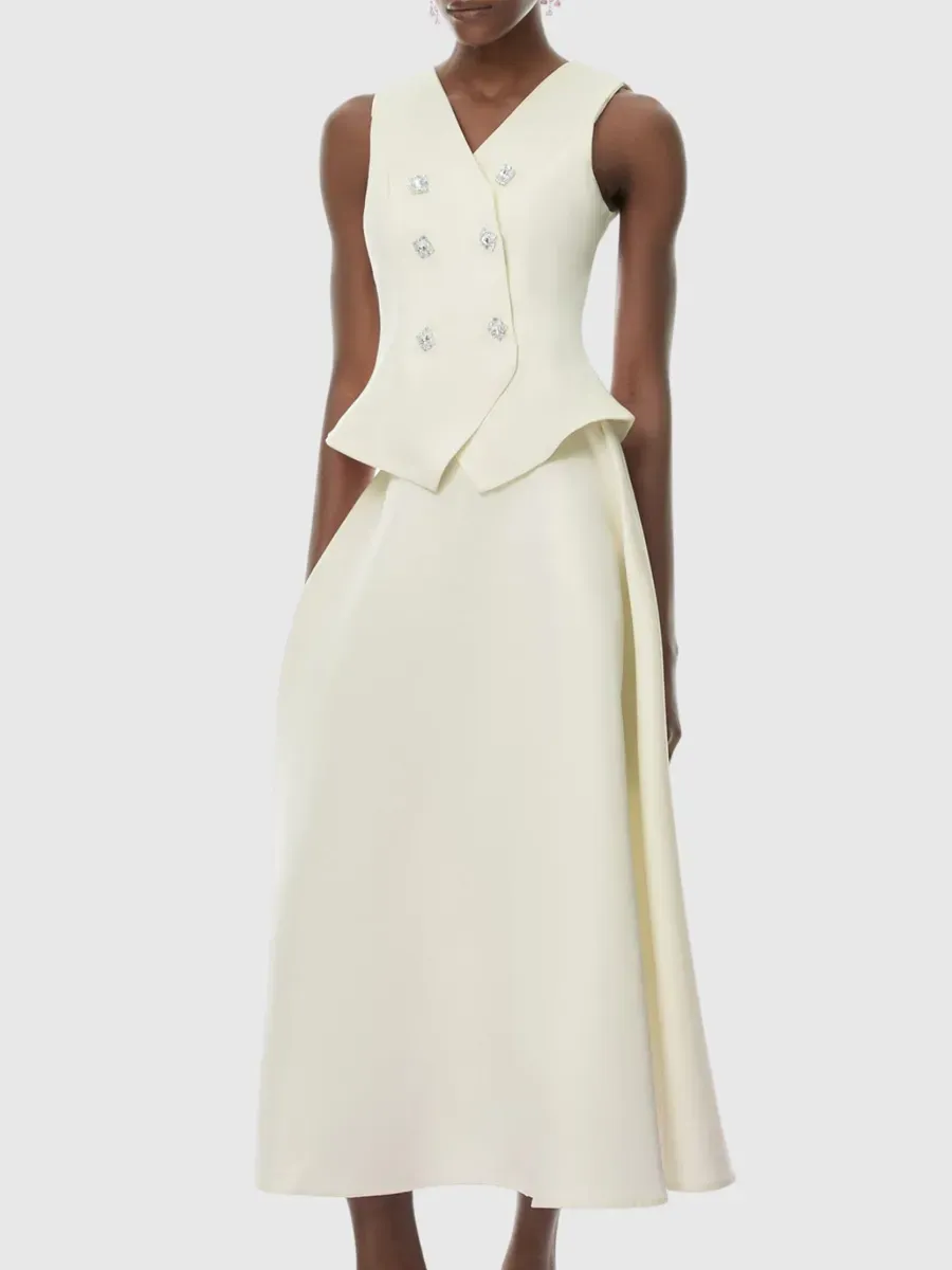 Eileen Crystal Embellished Vest & Midi Skirt Set