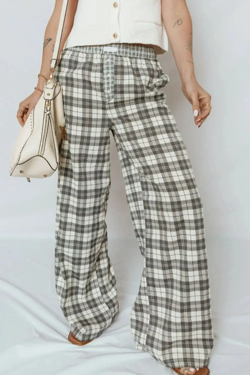 Wide Leg Plaid Everyday Versatile Pants