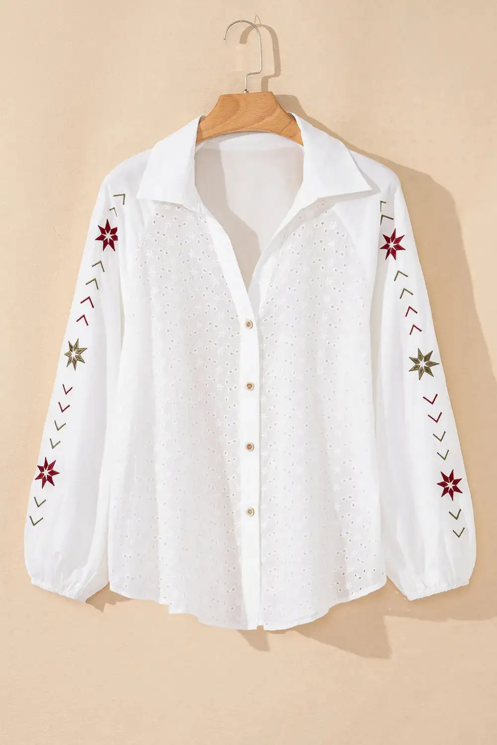 Floral Embroidered Eyelet Shirt Blouse