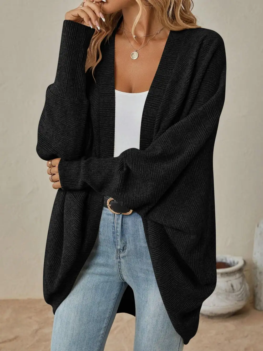 Open Front Batwing Sleeve Cardigan