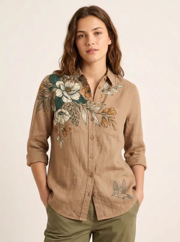 Floral Bird Nature Lover Button-Up Shirt